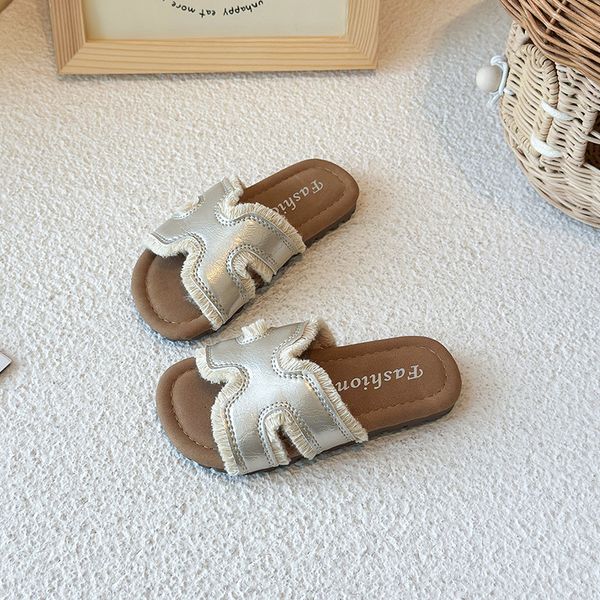 

2026 New Kids Slides H-shaped Fringe Slides Summer Open Toe Sandals for Boys Girls Soft Sole Non-slip Casual Slippers for Beach Indoor Outdoor Free shipping, Yellow