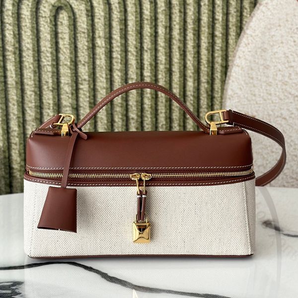 

Designer Bag Shoulder Bag Luxury Bag Spring and Summer Collection Handbags Plain Leather Crossbody Bag Brown with White Stripes Lunchbox Metal Clasp Shoulder Bag, #-6
