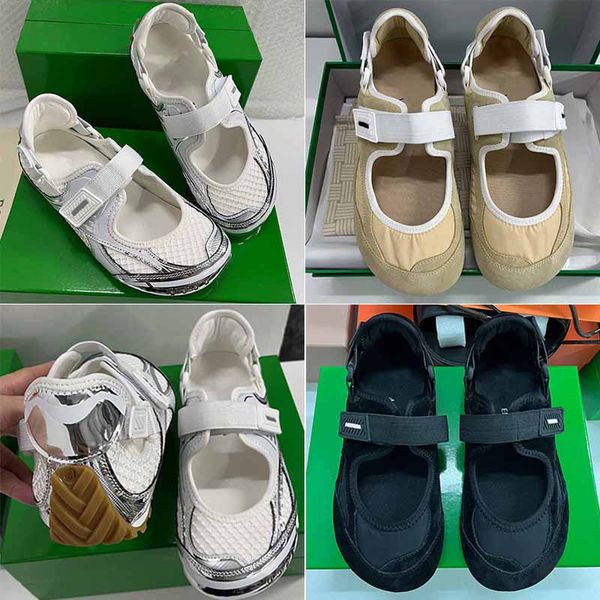 

New season designer Mary Jane Sneakers lightweight technical fabric mesh Comfortable breathable Feminine Orbit Flash Mary Jane shoes Trendy feminine Ballerines, Silver/white/ optic white