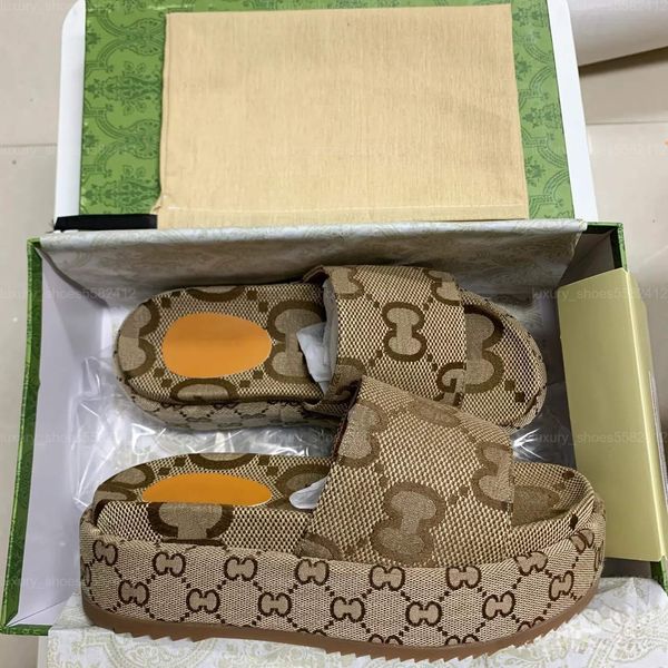 

Designer fashion slippers Sandals sliders embroidered canvas Flat Mules Platform Embroidered Linen High Heel Sandal platform Shoes designer sandals women, Color 33