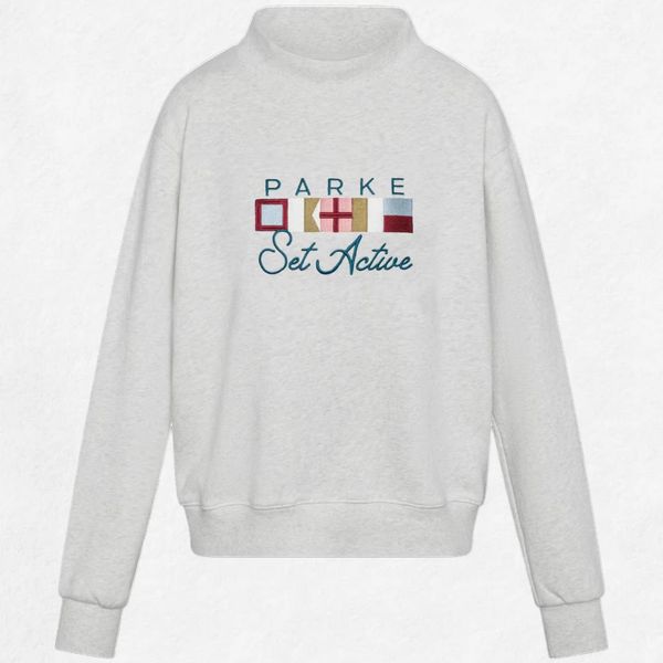 

26 Parkes Mockneck Top Quality Designer Cotton Casual Hoodie Sweater Parkes Sweatshirt Women New Niche Letter Print Parked Crewneck Hooded Casual Pullover Jumpers, Gray