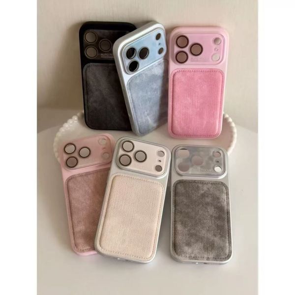 Gilded Denim Texture iPhone Case with Built-in Lens Protector Shockproof Luxury Cover