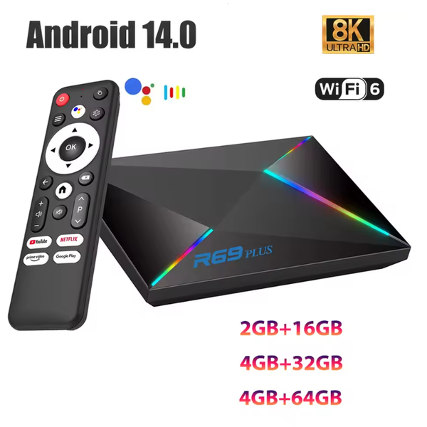 R69 Plus Smart TV Box Android 14 Allwinner H728 Octa-core 1000M BT5.0 2.4G&5G Wifi6 Smart Set Top Box Home Video Player