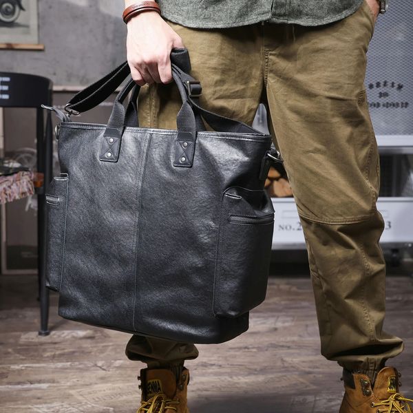 Genuine Leather Mens Brifecase 15 Inch Laptop Bags Simple Cowhide HandBag Vegetable-tanned Leather Fashion Casual Style 260506BJ