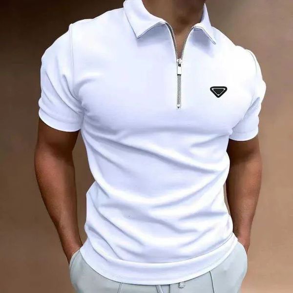 2026 Men Polos Designer high quality Summer Zipper Polo Shirt brand Striped Print Shirt for Men Streetwear Casual Short Sleeve T-Shirt designer top A2