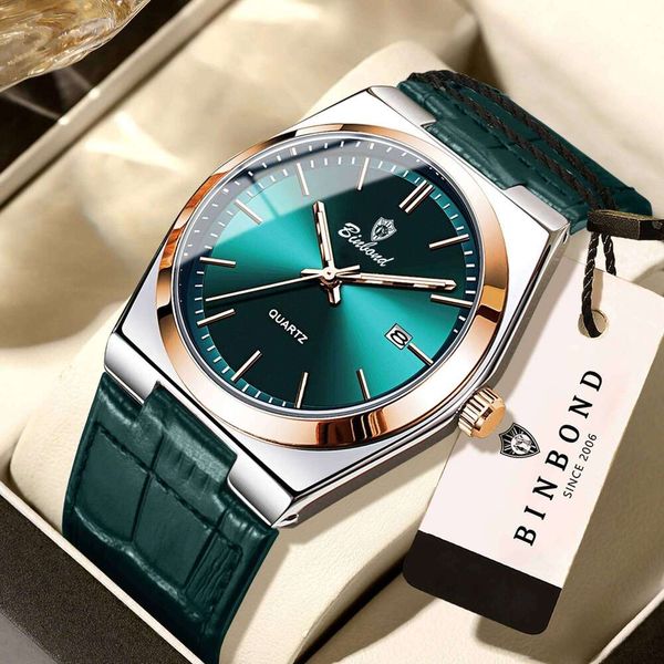 BINBOND Luxury quartz wristwatches luminous waterproof auto date men's watch business sport fashion casual reloj leather clock 26L0508