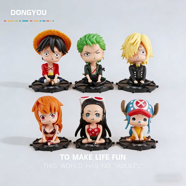 PVC Bobblehead One Piece 6-piece figure set Q version Luffy Zoro Sanji car decoration anime merchandiseL2600509