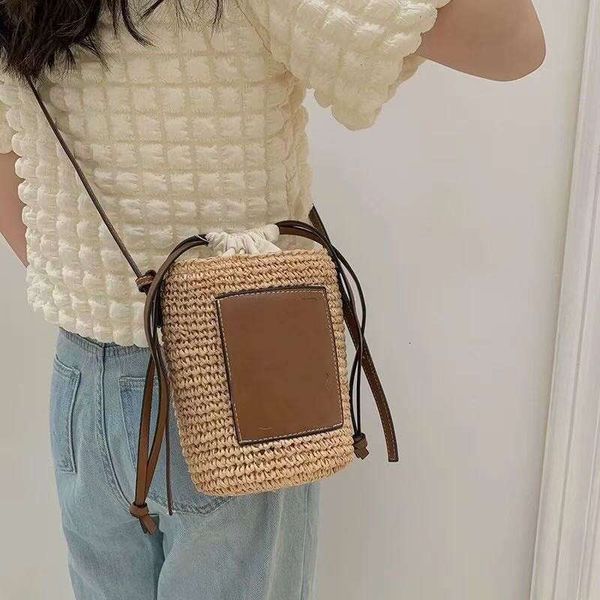Raffia Straw Cylindrical Handmade Woven Small Crossbody Bucket Bag, Beach Tote Bag For Seaside Vacations