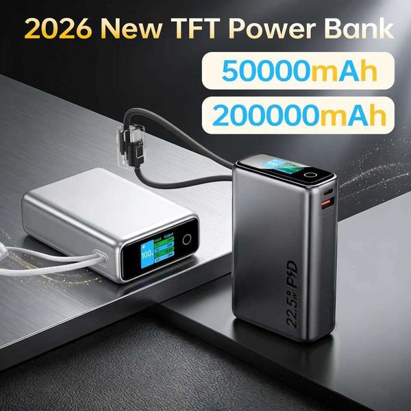 2026 New Power Bank TFT Display 50000mAh Large-Capacity Fast Charging Portable Charger Built-in Cables for iPhone Samsun C260827