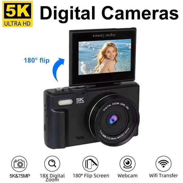 5K Compact Photography Camera 18X Digital Zoom Vintage Vlog Travel Video Recorder 180 Flip Screen Selfile With Flash 26L0512