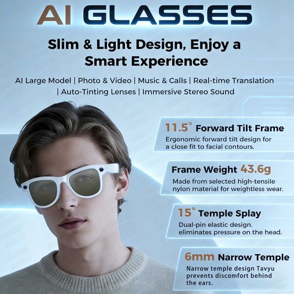 2026 Smart AI Glasses 4K 800W Camera 3600mAh Power Bank 32GB Memory 120 Translation ChatGPT Music Photos Video Sunglasses Men T260703