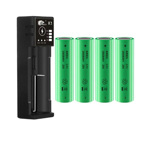 IMREN 18650 Li-ion Rechargeable Batteries: 2500mAh Capacity Flat Top Design with Chrger for Flashlight (1 Charger + 4