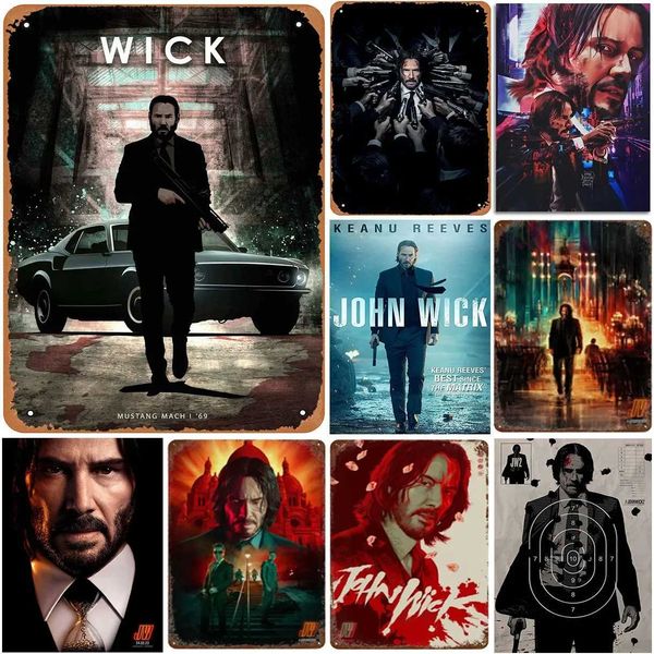 John Wick Movie Series Metal Tin Sign Retro Keanu Reeves Iron Painting Wall Art Vintage Action Film Poster Decorative Plaque f C260514