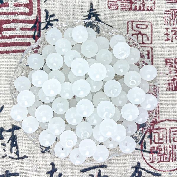 Glass Beads DIY Jewelry Accessories, Straight-Hole Glass Round Handmade Loose Beads, Imitation Jade, Sold By Weight, White Jade