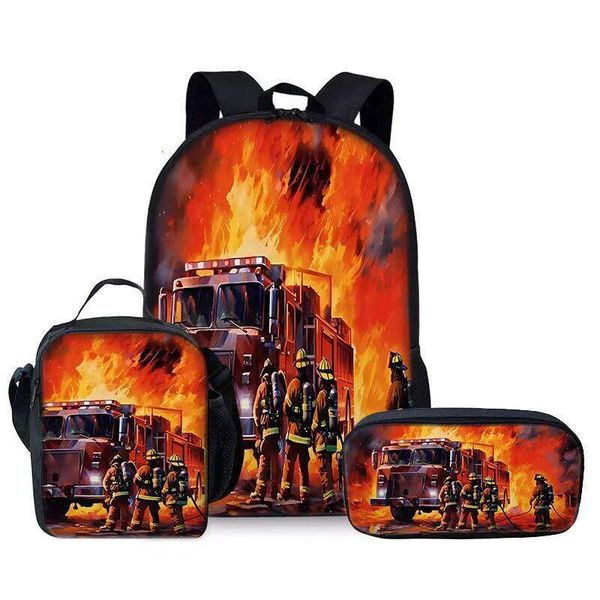 Fire Hero Three Piece Set Boy And Girls Best Gifts 2D Flat Cartoon School Backpack For Children