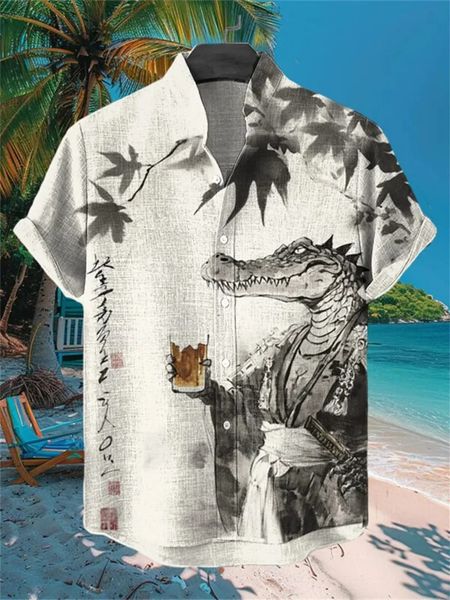 Elevate Your Look: Trendy Men's Printed Linen Short Sleeve Shirt