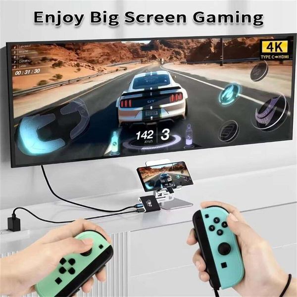 Docking Station Nintendo 2,4K 60Hz TYPE-C Hub with HDMI and USB-C 3.0 PD100W Charge Perfect for Switch 2/Switch/OLED