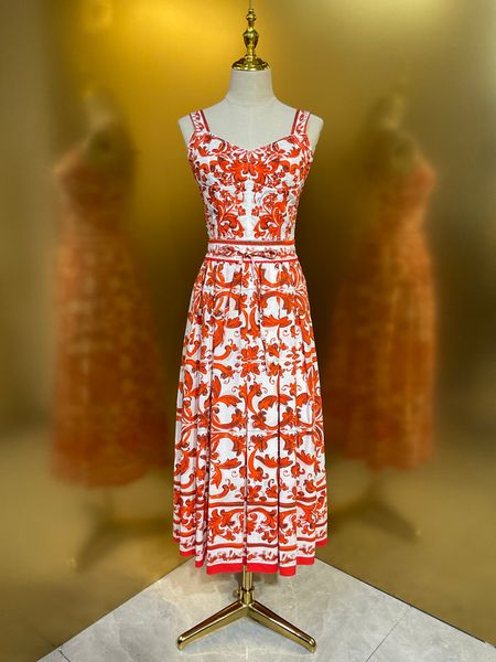 dress designer spring for woman women cotton orange floal printed skirt two piece set dresses summer 218