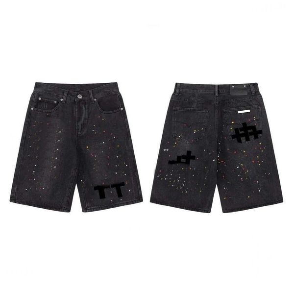 Designer Men's Shorts Versatile High Street American Cross Embroidery Washed Denim Shorts Men's Loose Straight Hip Hop Pants