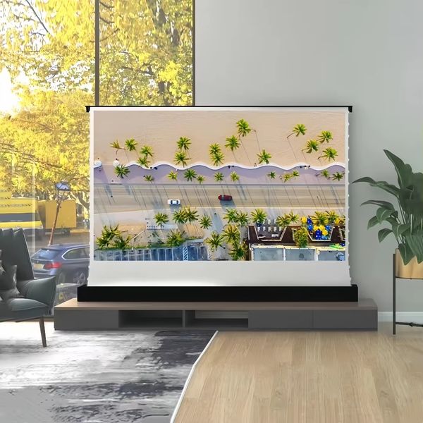 2026 Home Movie Theater White Cinema Electric Pop Up Automatic Floor Rising Projector Screen With Voice/ APP/ Trigger/Remote Control