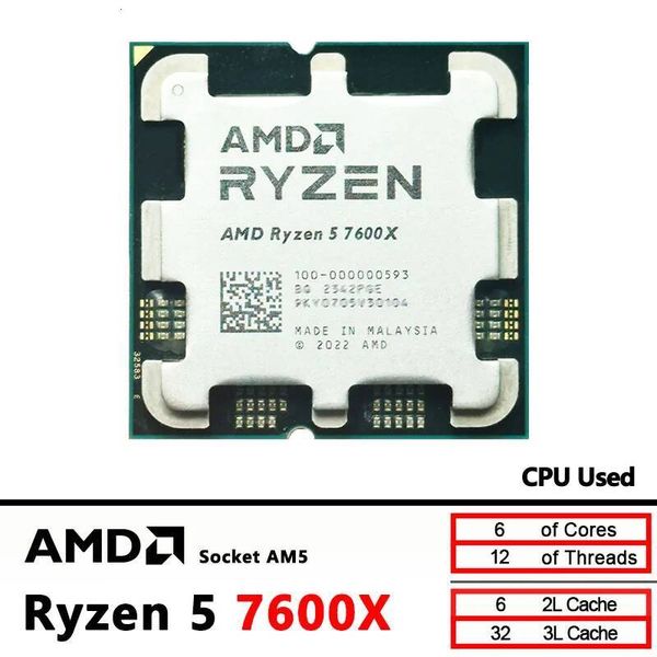 AMD Ryzen 5 7600X Used R5 7600X 47GHz CPU processor 6-Core 12-Thread 5NM L332M 100-000000593 Socket AM5