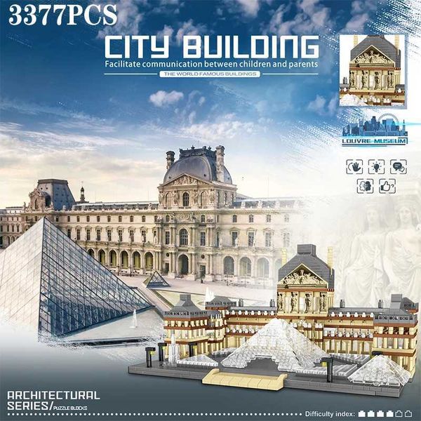 3377PCS Louvre Model Building Blocks World Famous Attractions Architectural Model Bricks Desktop Decoration Toys Gifts For AdtJ260520