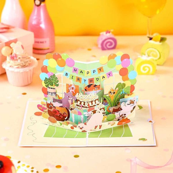 Cute cat birthday party 3D greeting card the best gift for friends family and lovers comes with an envelope L260520