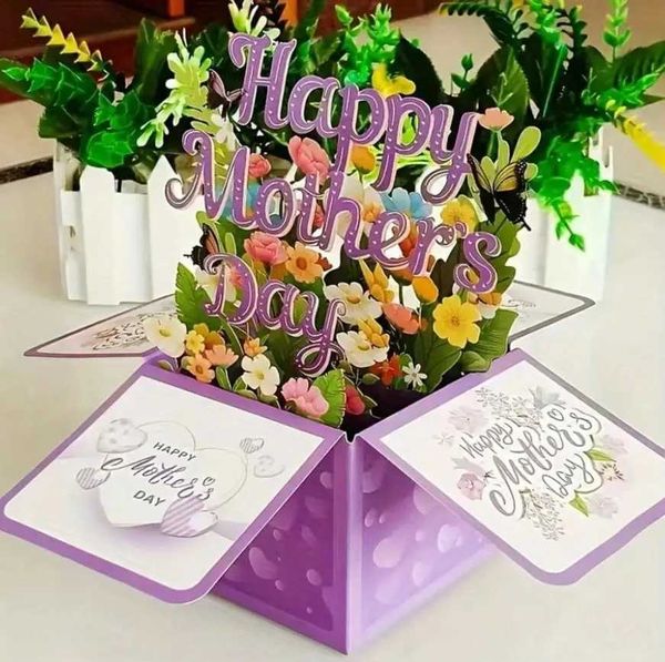 3D Purple Mothers Day -Up Greeting Card With Envelope - Vibrant Floral Design Heartfelt Message And Creative Gift For Mom L260520
