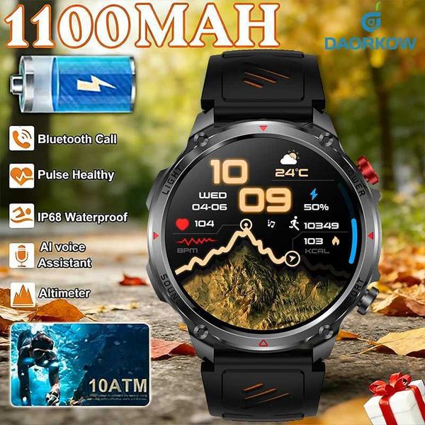 NEW 2026 Mens Smartwatch Bluetooth Call 1100mAh Battery 100days Standby Time IP68 Waterproof Fitness Tracker Sport SmartwatchT260522