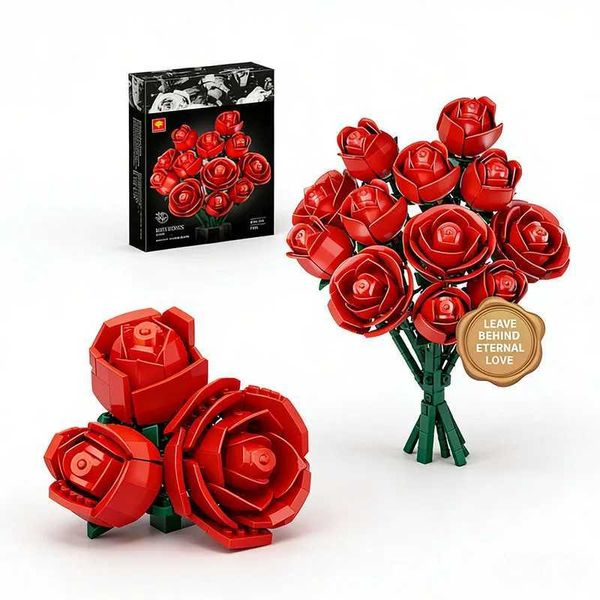 2026 Rose Building Blocks Set DIY Roses Brick Valentines Day Gift Simulation Bouquet Puzzle Assembly Adult Toys Home Decoration Z260522
