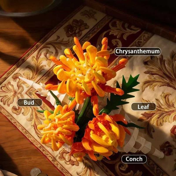 Chrysanthemum Bouquet Building Blocks Set Artificial Flower Bricks Model DIY Assembly Home Decor Romantic Gift for Her Z260522