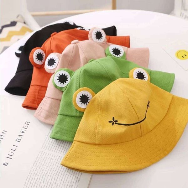 Children's Spring Autumn Thin Styles, Protection Hats for Boys and Girls, Kindergarten Yellow Baby Sun Infant Fisherman Hats, Cute Cartoon Frog Designs