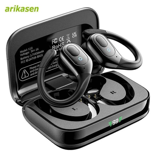 BT Headphones Wireless 5.3 Sports Earbuds 75H Playtime IPX7 Waterproof LED Power Display Over Ear Buds Deep Bass 26Y0523