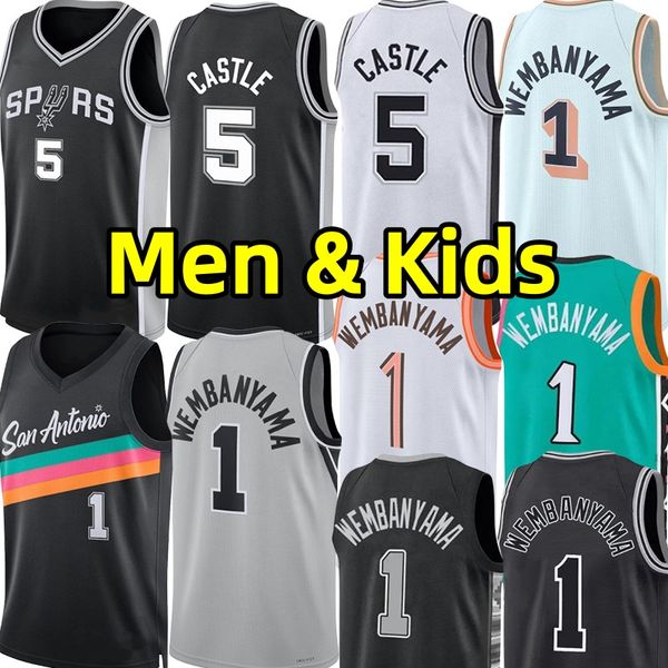 Victor Wembanyama Men Youth Kids Basketball Jerseys Stephon Castle Jersey City Black Wear vest adult children