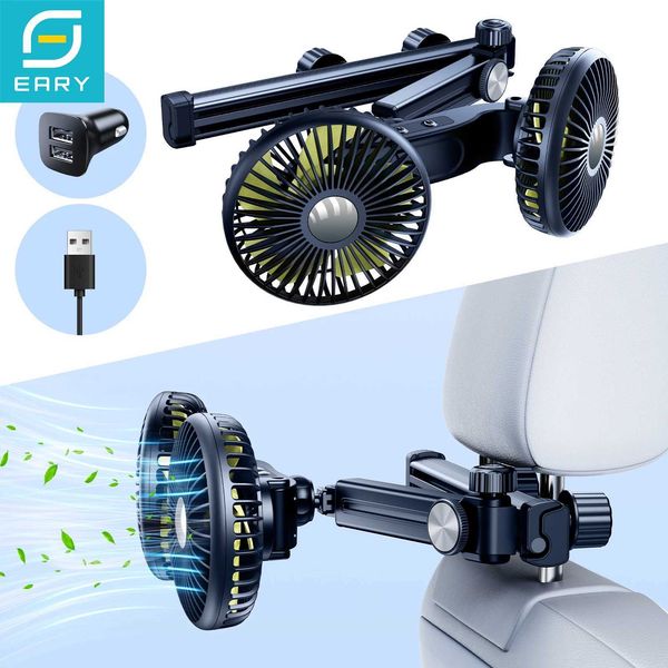 Eary Car Dual Head Fan Mount for Back Seat Headrest Air Cooler Fan With 2 Hooks Long Arm Adjustable 3 Speeds For Truck SUV Sedan Z260526