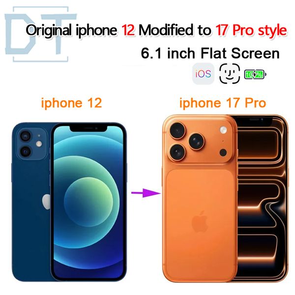 Original Unlocked iphone 12 Covert to iphone 17 Pro Cellphone with 17Pro Camera appearance 4GB RAM 64GB 128GB 256GB ROM Real 6.1 inch original OLED Screen,A+ Condition