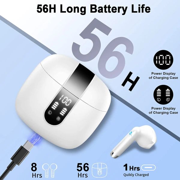 Wireless Earbuds, Bluetooth 5.3, 4 ENC Noise Canceling Mic, 40H LED Display Charging Case, IP7 Waterproof in-Ear Earbuds.