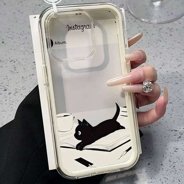 Cat Funny Black Phone Cases For Samsung Galaxy S26 Ultra S25 S24 Edge S22 S23 Plus FE A57 A54 A55 A16 A35 A36 A37 5G Clear Cover