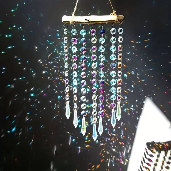 Prism Light Catcher Ornament, Crystal Wind Chime, Colorful Glass Bead Chain Pendant, Decorative Hanging Ornament