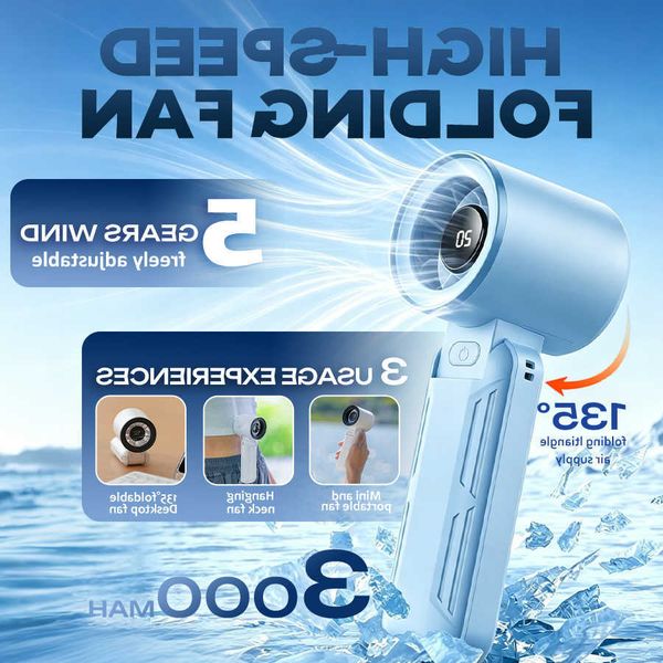 Neck 2-in-1 Desktop Fan 5 Speeds 3000mAh Rechargeable LED Display Quiet Powerful 135 Foldable Portable for Outdoor Use D260701
