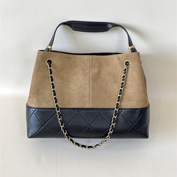 Luxury Designer Bag 25A Designer Real Brown Suede Shoulder Bags Plaid shoulder bag Shopping Bag With Chain Belt Woman Handbag Vintage Hobo Genuine Leather Patch