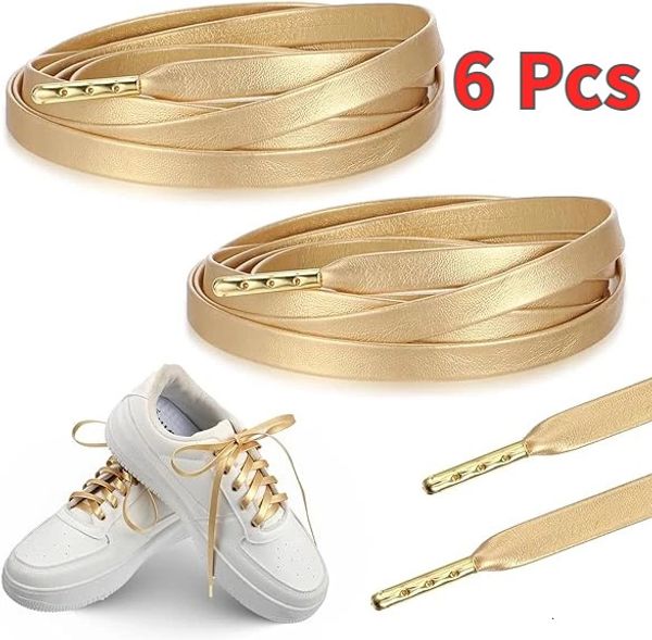 Gold Silver Flat Rope Shoelace y Faux PU Leather Shoelaces Metal Head Sneakers Casual Shoes Laces 80100120140160cm 260702