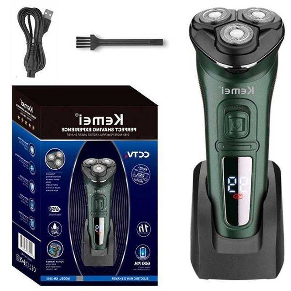 LCD Kemei Dislay Waterproof Electric Shaver For Men Wet Dry Neck Beard Electric Razor Facial Shaving Machine Rechargeable D260703