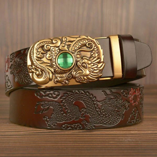 Genuine Leather Cowhide Crocodile Pattern Men's Wholesale Automatic Buckle Belt Micro Supply Manufacturer In Stock Vintage Style Y2k Fashion Personality