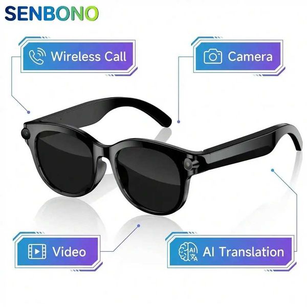 SENBONO New AI Photography 2MP Camera Smart Glasses Voice Photo Recognition/Translation Wireless Calling Music Control T260703