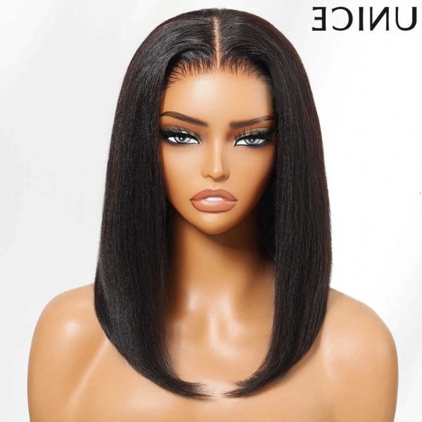 Lace No-Slip Cap Yaki 7x5 UNice Straight Bob Wig With Face-framing Layers 100 Human Hair Glueless X260701 S260704