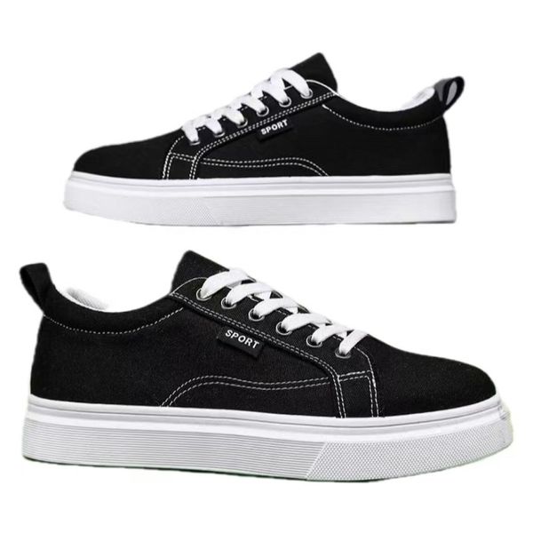 Men Black Canvas Shoes Low Top Casual Sneakers Lace-up Flat Skateboarding Shoes Comfortable Walking Footwear Plus Size