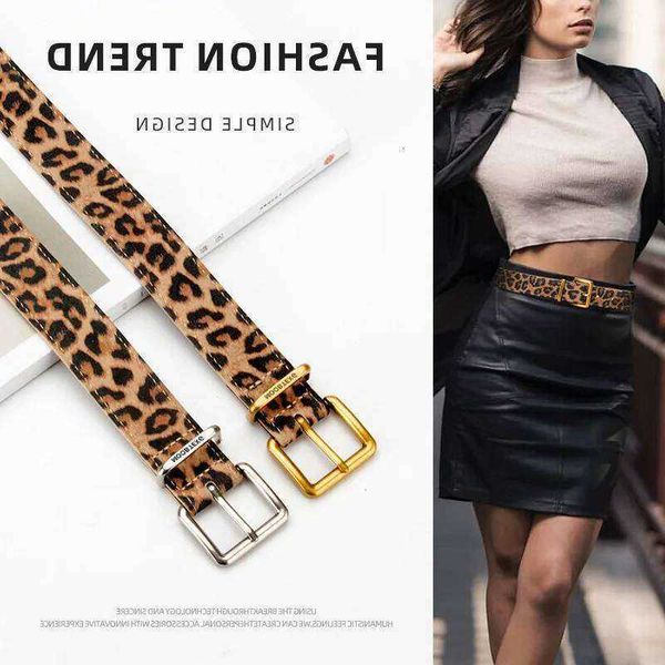 Leather Genuine Leopard Print Belt For Women Buckle With Jeans Multi-Style S260707
