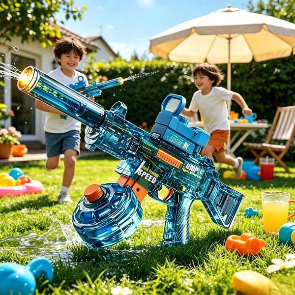 Automatic UMP45 Water Gun Toy Cool Flame Visual Effect Powerful Long Range Shooting Summer Outdoor Party Plaything Q260707