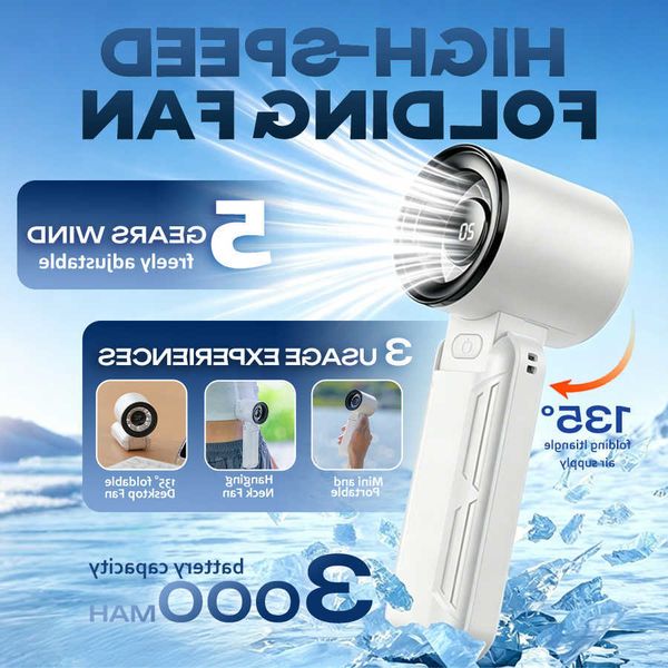 Speed 5 High Speed Handheld Fan 3000mAh Rechargeable LED Display Quiet Powerful Neck Fan with Lanyard 135 Foldable Desktop D260707